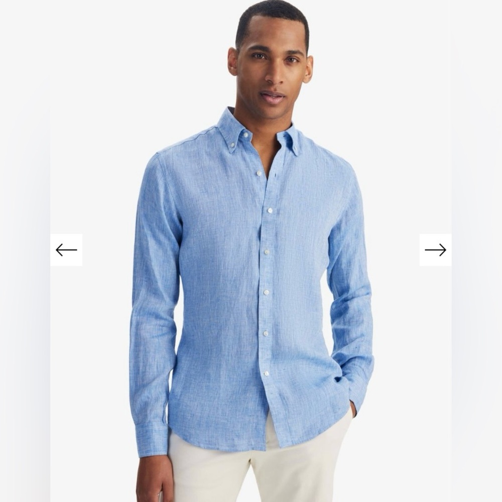 John Henric blue linen button up shirt 16 new